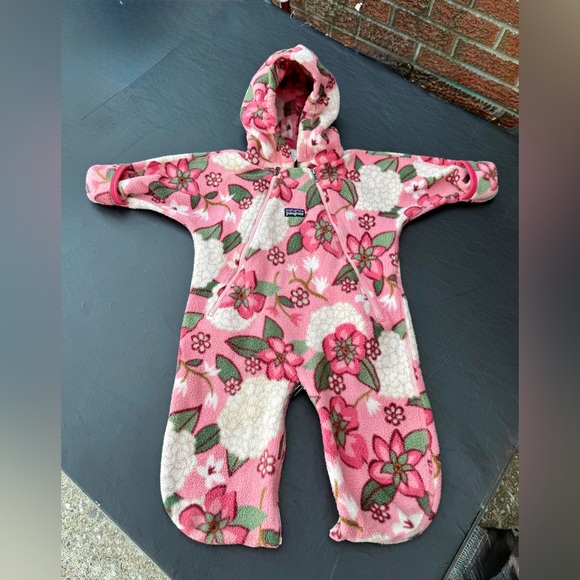Patagonia Pink Floral Baby Fleece Snowsuit months